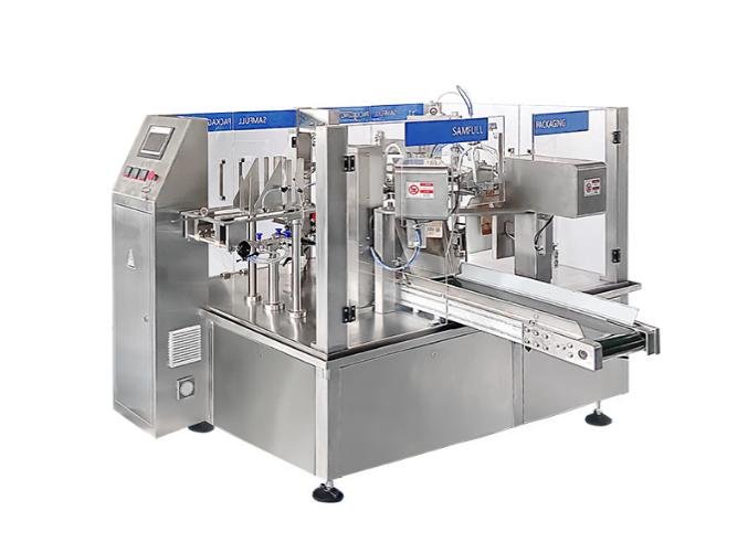 Envasadora doypack automática para viscosos con dosificador de pistón, modelo SKGD-300R