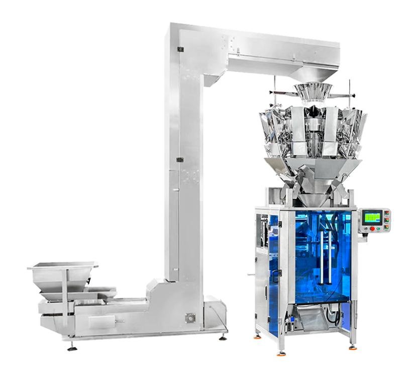 Envasadora vertical multicabezal DP-420 de 10 básculas con elevador de cangilón